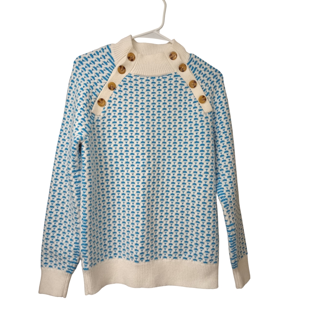 Ann Taylor Chevron Stitch Two Tone Reglan Slve Sweater Button Accents Unique M